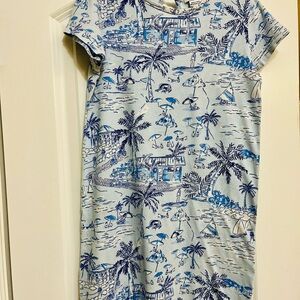 girl Vineyard Vines Cotton Blue Dress Beach sailboat palm tree Size M 10-12
